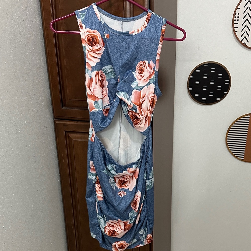 SHEIN Blue and Pink Floral Mini Dress